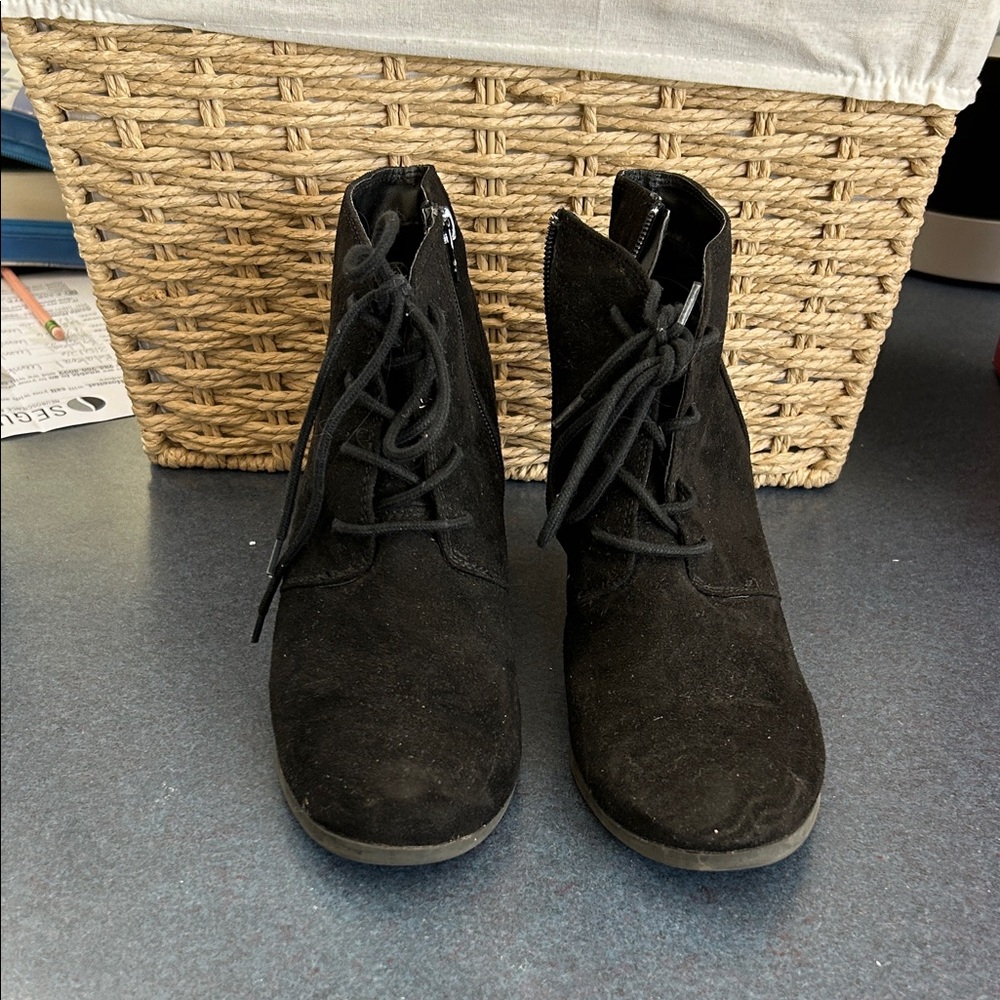 Women's Black Suede Lace-Up Ankle Boots